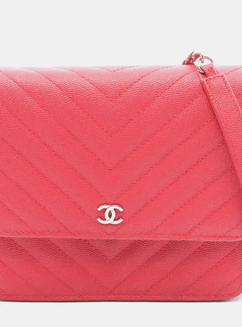 Chanel Classic Chevron Wallet On Chain Dark Pink Caviar Grained Calfskin Leather Crossbody Bag