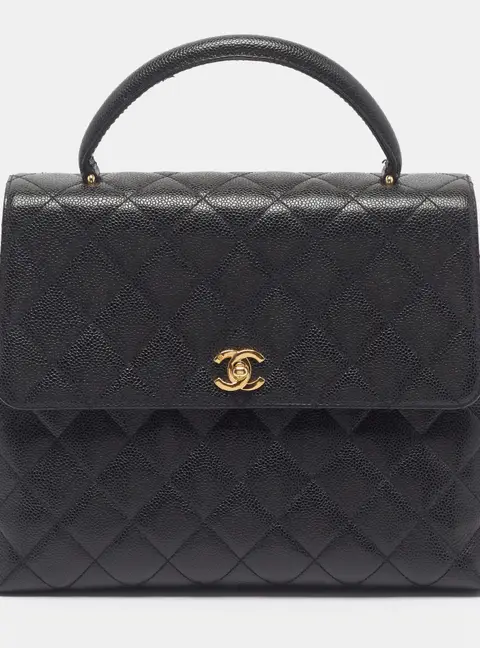 Chanel Vintage Kelly Black Caviar Quilted Leather Bag