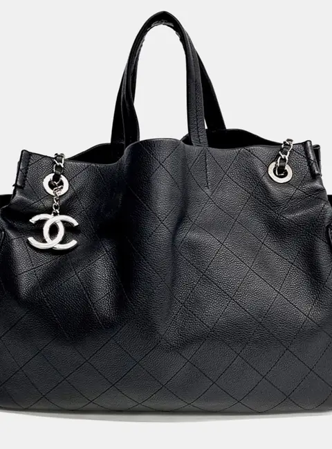 Chanel Black Quilted Caviar Leather Tote Bag