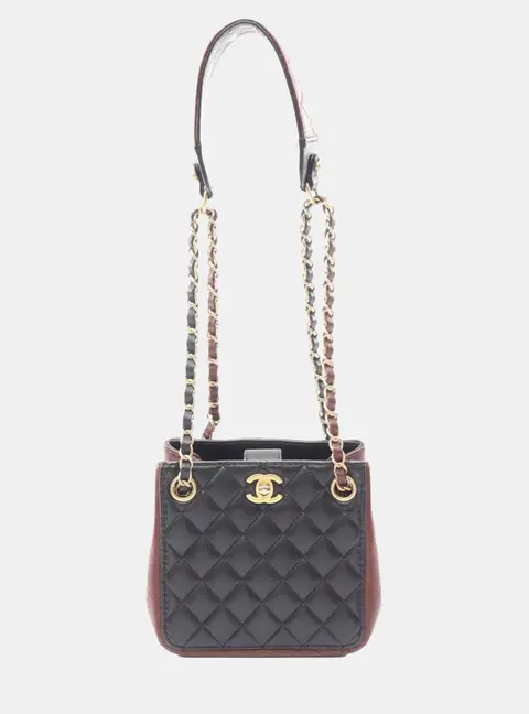 Chanel Matelasse Small Black Brown Lambskin Bucket Shoulder Bag