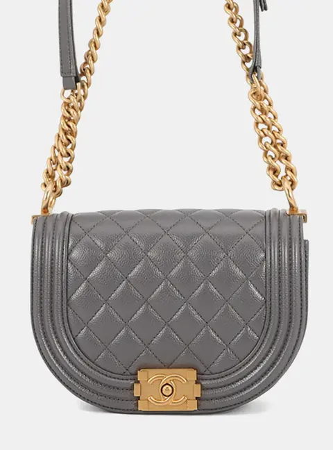 Chanel Boy Small Gray Grained Calfskin Caviar Messenger Bag