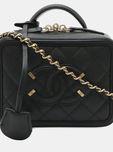 Chanel CC Filigree Small Black Caviar Leather Chain Shoulder Bag