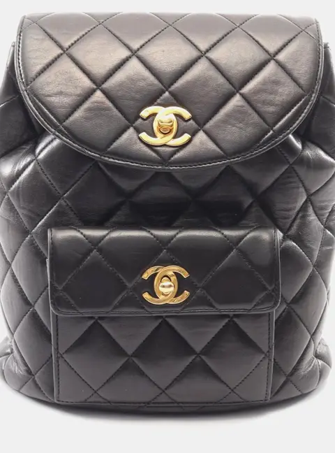 Chanel Vintage Duma Medium Black Lambskin Leather Backpack Bag