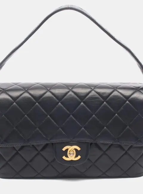 Chanel Matelasse Double Face Medium Black Lambskin Leather Shoulder Bag