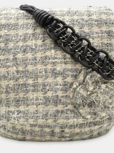 Chanel Camellia Tweed Chain Shoulder Bag Gray Multicolor Tweed Leather Shoulder Bag
