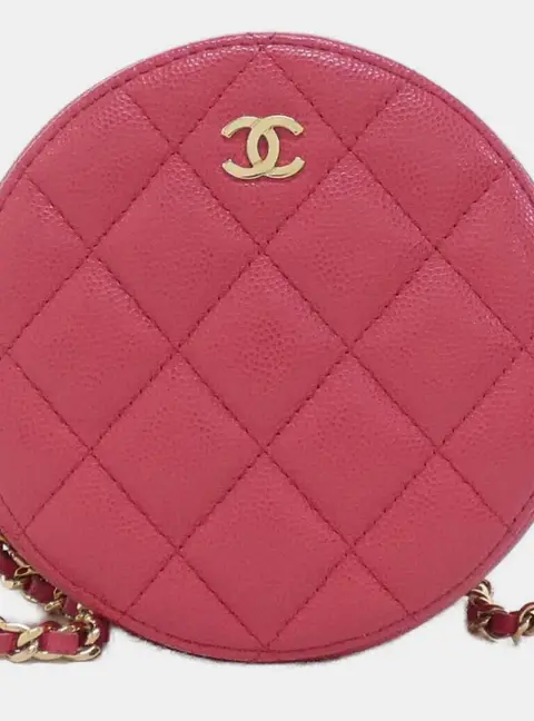 Chanel Classic Caviar Leather Mini Round Clutch With Chain Bag