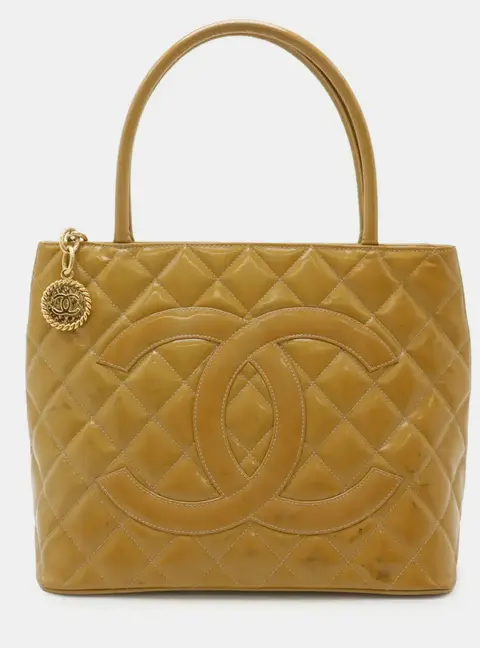 Chanel Medallion Tote Yellow Patent Leather Shoulder Bag