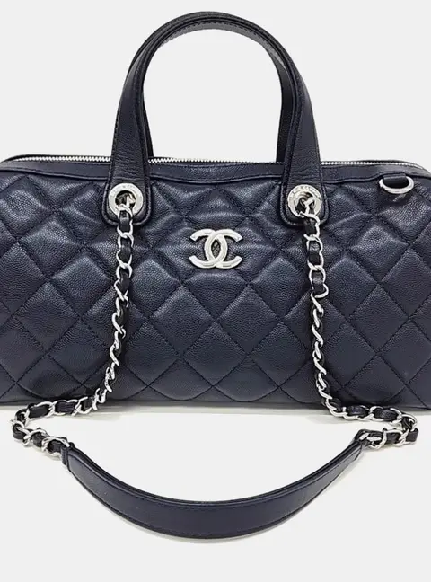 Chanel Bowling Large Black Caviar Leather Top Handle Bag