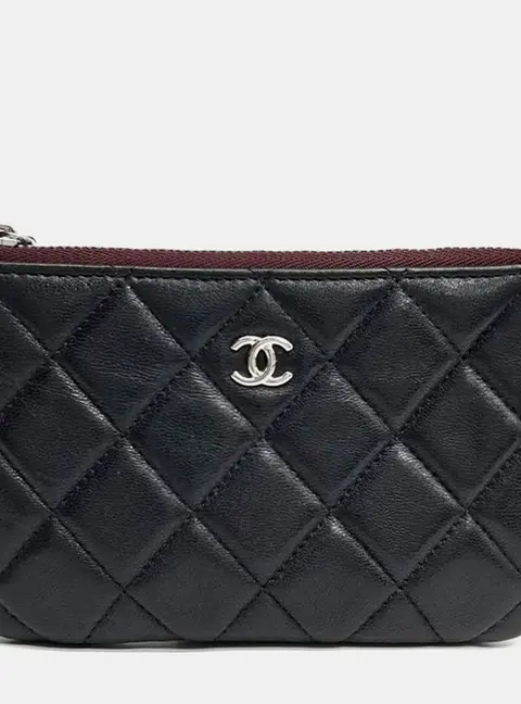 Chanel Quilted Black Lambskin Leather Pouch Bag