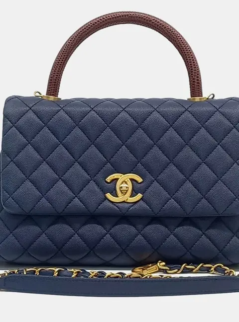 Chanel Coco Handle 28 Navy Blue Caviar Leather Top Handle Bag