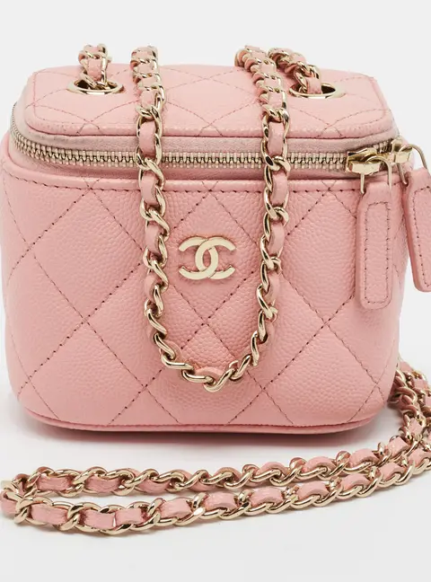 Chanel Vanity Case Mini Pink Quilted Caviar Leather Shoulder Bag