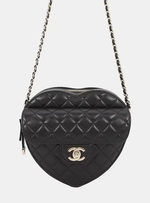 Chanel Heart Shaped Black Lambskin Leather Crossbody Bag