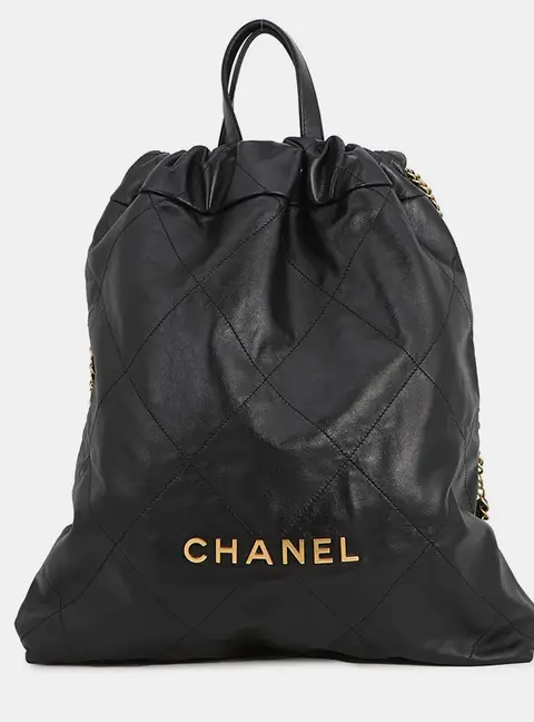 Chanel Chanel 22 Large Black Shiny Calfskin Leather Backpack Bag