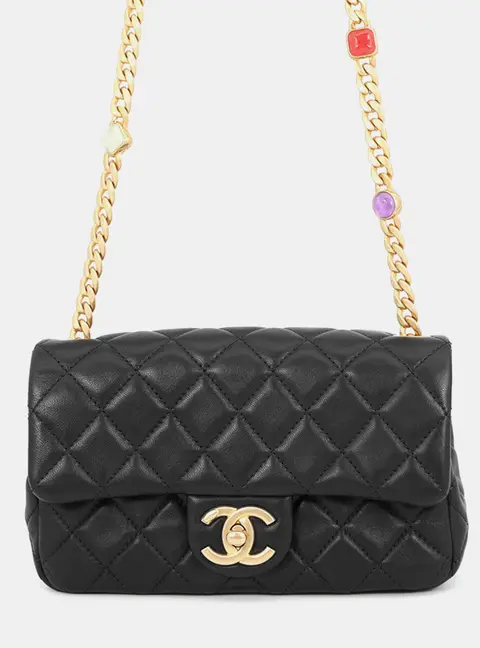 Chanel Mini Matelasse 20 Black Lambskin Leather Shoulder Bag