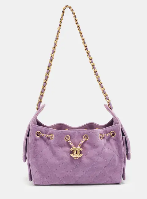Chanel 25 Mini Purple Quilted Suede Shoulder Bag
