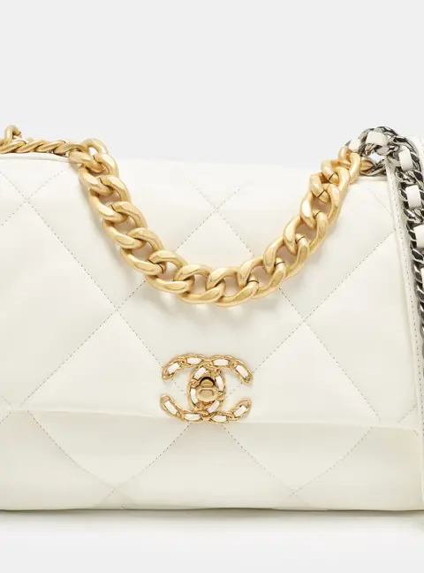 Chanel 19 Large White Quilted Leather Flap Bag
