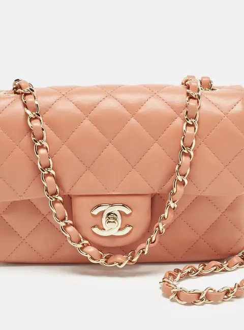 Chanel Rectangular Flap Mini Peach Pink Quilted Leather Shoulder Bag