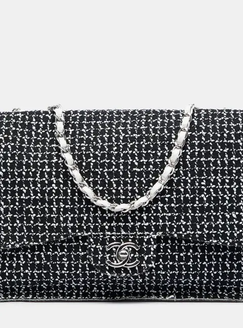 Chanel Jumbo Classic Flap Jumbo Black White Tweed Calfskin Shoulder Bag
