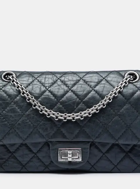Chanel Quilted Aged Calfskin Reissue 2.55 Double Flap 225 Black Ruthenium Hardware Shoulder Bag