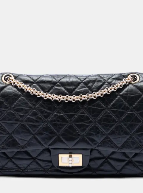 Chanel Reissue 2.55 Double Flap 227 Black Quilted Aged Calfskin Leather Shoulder Bag