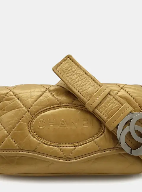 Chanel Vintage Ligne Messenger Medium Gold Aged Calfskin Flap Bag