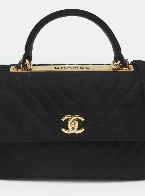 Chanel Trendy CC Medium Black Chevron Jersey Top Handle Bag