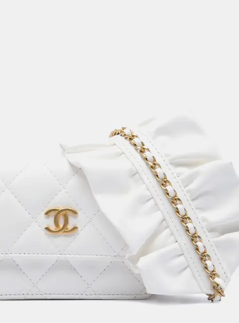 Chanel Romance White Quilted Lambskin Flap Card Holder On Chain Bag