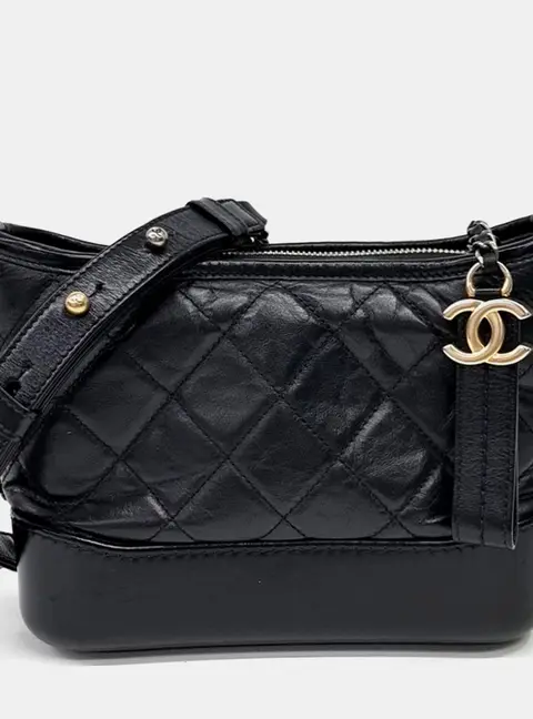 Chanel Gabrielle Small Black Calfskin Leather Hobo Bag