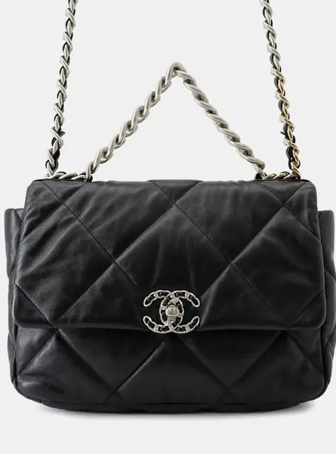 Chanel 19 Large Black Lambskin Leather Mixed Metal Shoulder Bag