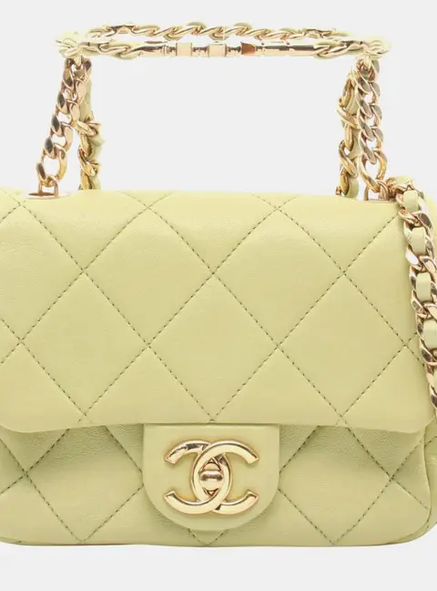 Chanel Mini Matelasse Light Green Lambskin Leather Top Handle Flap Bag