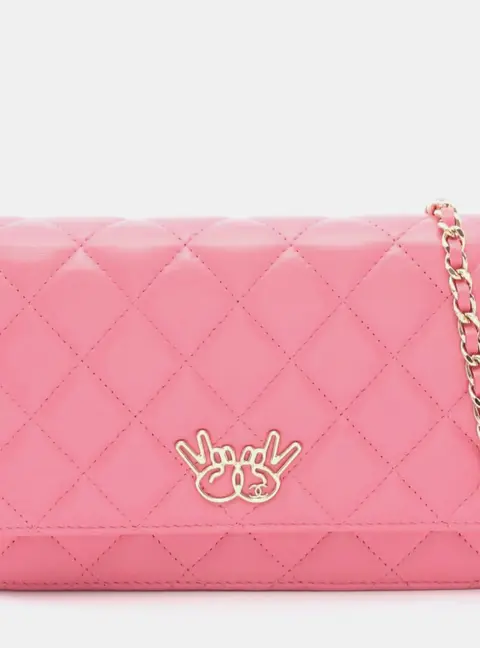 Chanel Matelasse Emoticon Peace Sign Wallet on Chain Pink Lambskin Leather Shoulder Bag
