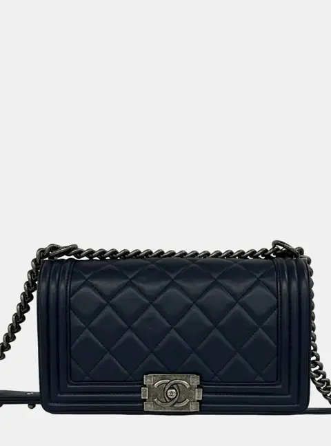 Chanel Boy Medium Navy Blue Quilted Leather Shoulder Bag