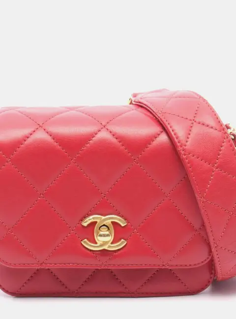Chanel Cambon Chains Mini Red Lambskin Leather Shoulder Bag
