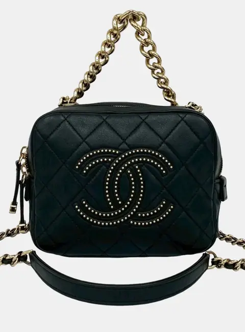 Chanel Matelasse Coco Studs Black Leather Mini 2 -Way Shoulder Bag