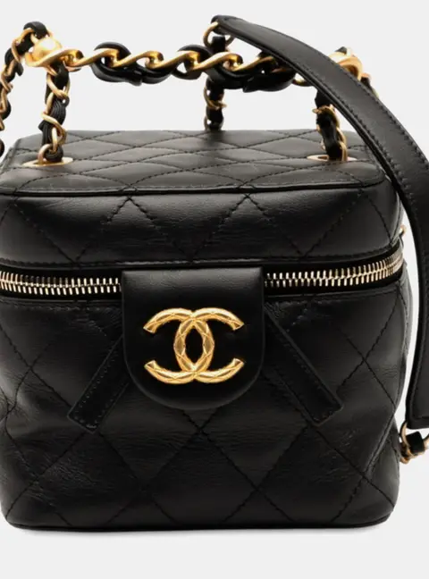 Chanel Matelasse Vanity Case Small Black Lambskin Leather Shoulder Bag