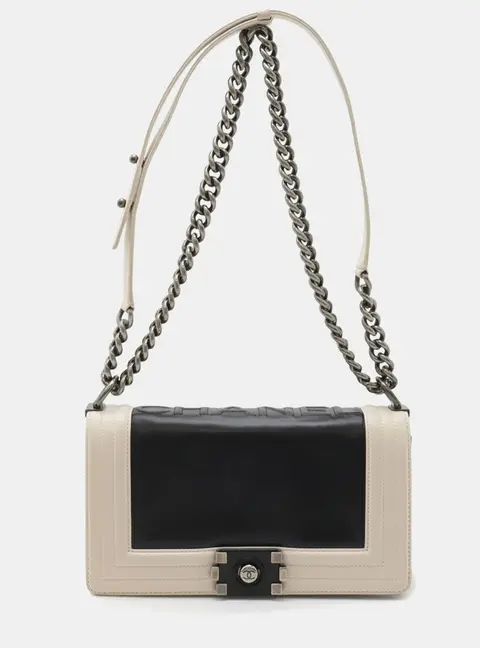 Chanel Boy Chanel 25 Black Ivory Leather Shoulder Bag