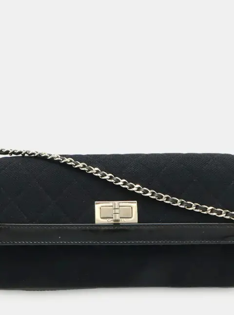 Chanel 2.55 Reissue East West Black Quilted Fabric Patent Leather Shoulder Bag
