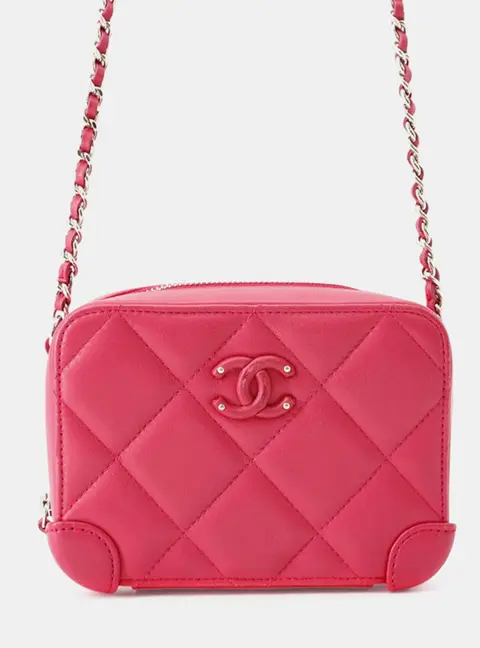 Chanel Covered CC Quilted Lambskin Mini Pink Camera Shoulder Bag