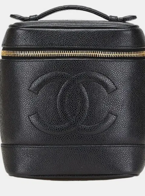 Chanel Vertical Vanity Case Black Caviar Leather Top Handle Bag