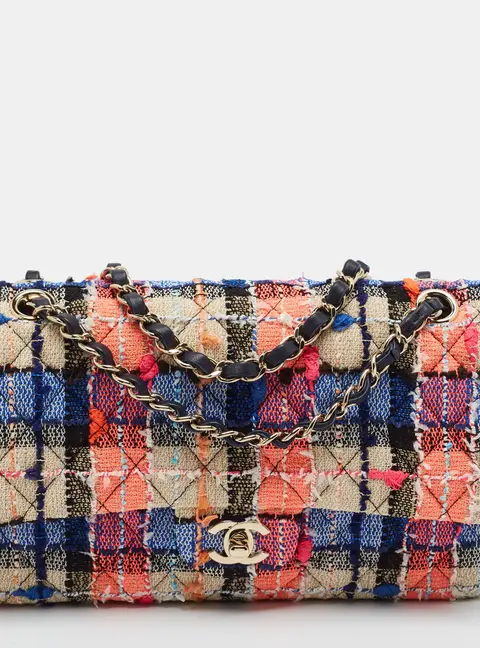 Chanel Classic Double Medium Multicolor Quilted Tweed Flap Bag
