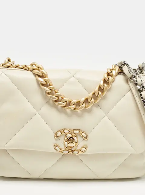 Chanel 19 Flap Small White Quilted Leather Bag