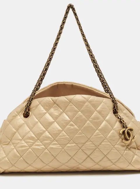 Chanel Just Mademoiselle Gold Quilted Caviar Medium Bowler Bag