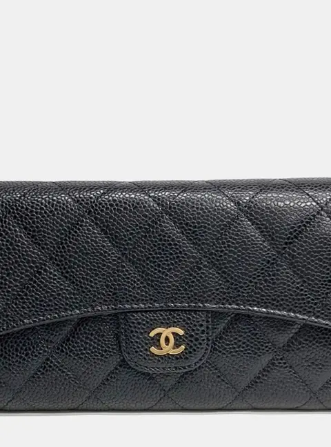 Chanel Black Caviar Leather Long Wallet