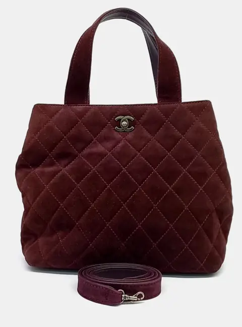 Chanel Burgundy Suede Tote and Shoulder Bag