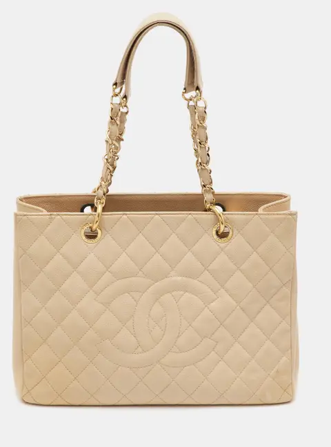 Chanel GST Beige Quilted Caviar Leather Grand Shopping Tote