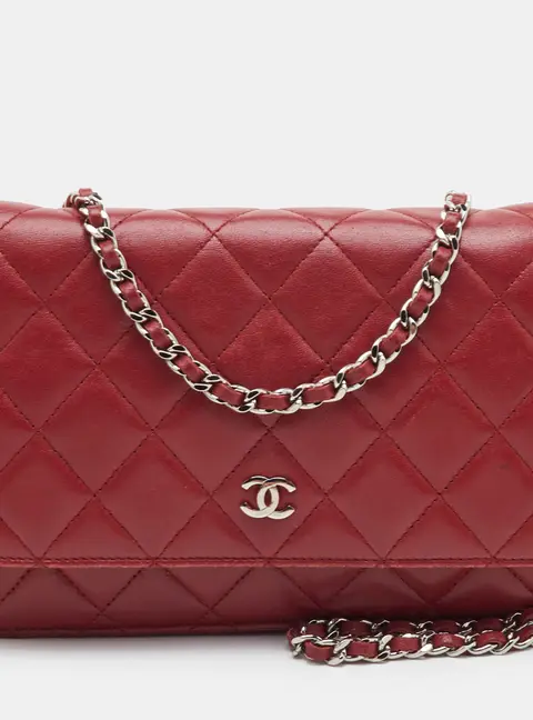 Chanel WOC Red Quilted Leather Wallet On Chain