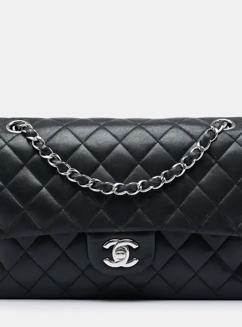 Chanel Classic Double Flap Medium Black Lambskin Leather Shoulder Bag