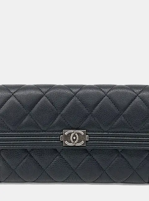 Chanel Black Leather Boy long wallet