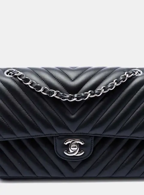 Chanel Classic Chevron Medium Black Lambskin Flap Bag