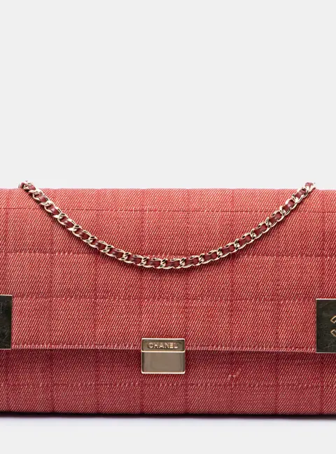 Chanel Red Chanel CC Choco Bar Red Denim Chain Flap Shoulder Bag